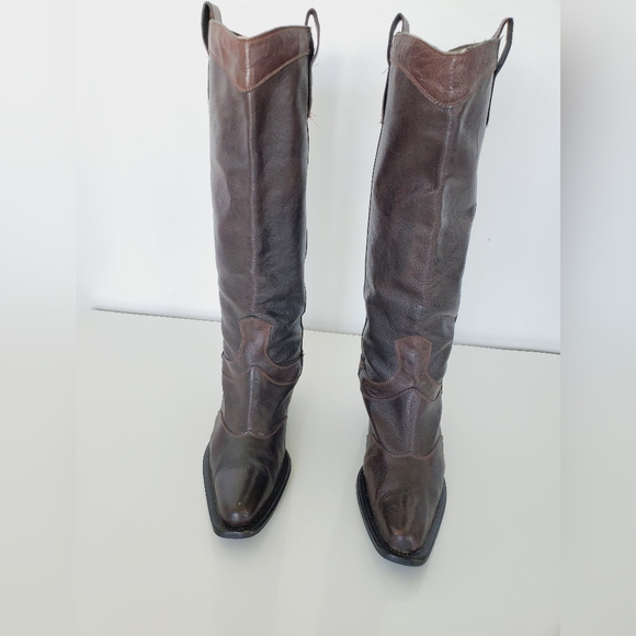 Nine West "COUNTING " Brown Leather Vintage Cowboy Boots Size 7M - Picture 6 of 13